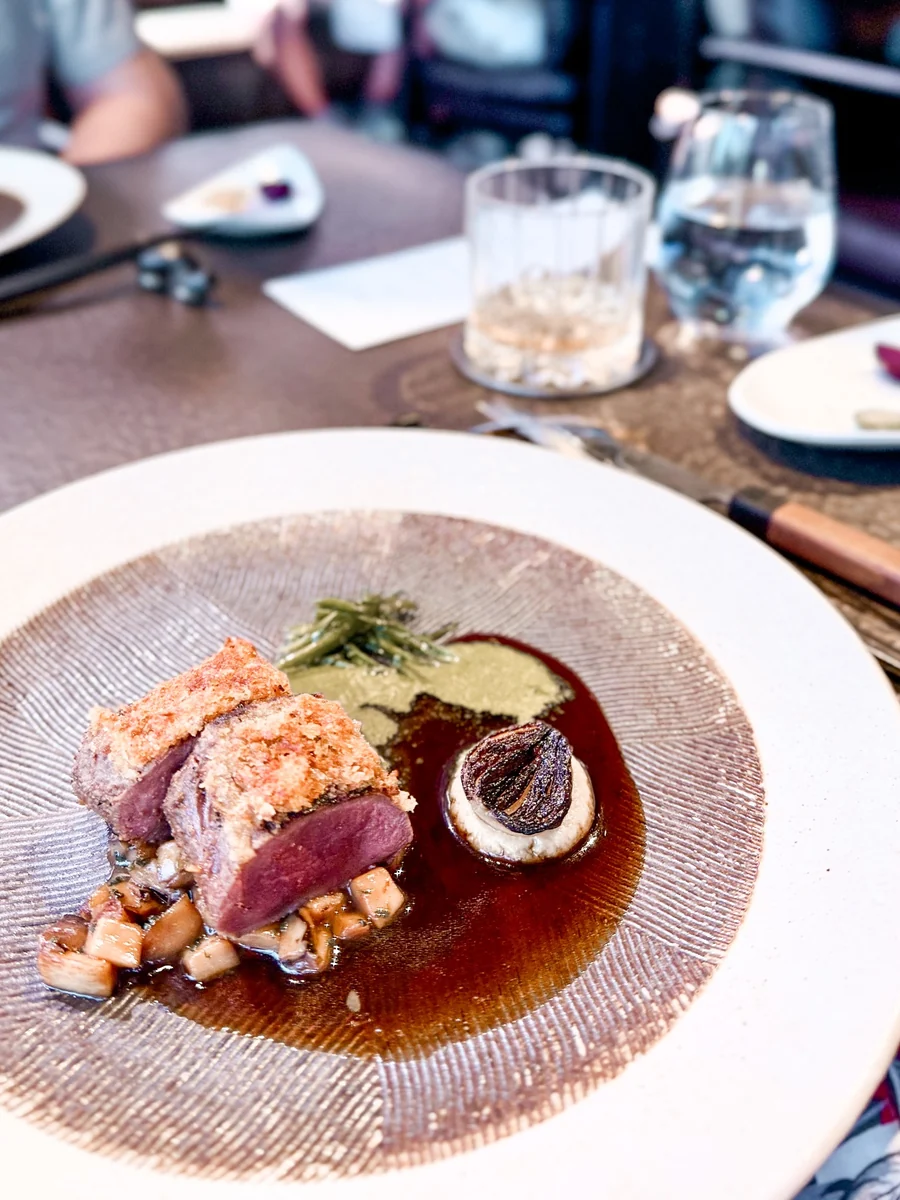 Carefully plated main course at FYN