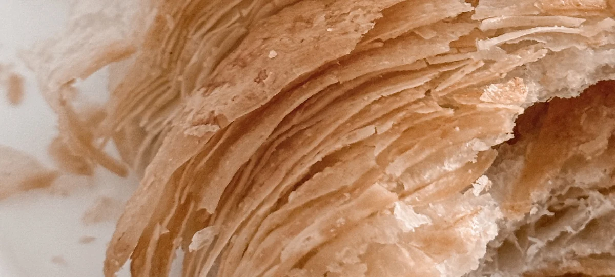 Close-up of golden, flaky pastry